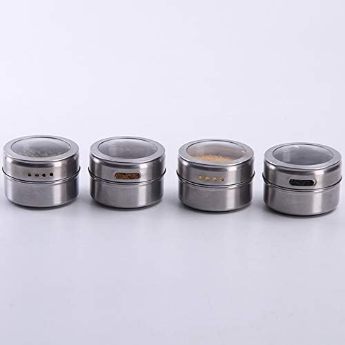 12 Magnetic Spice Jar Containers Spice Tins - Wall Mounted Stainless Steel Base - Easy to Install