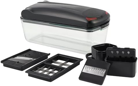 13-in-1 Vegetable Chopper Pro with Glass Container, Stainless Steel Blades, BPA-Free, Mandoline Slicer, Manual