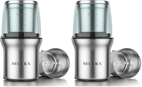 Secura Electric Coffee and Spice Grinder, 1 Removable Bowls, Stainless (Pack of 2) by Secura