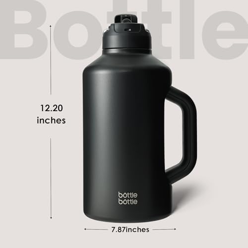 Insulated Water Bottle 64 oz Dual-use Lid black