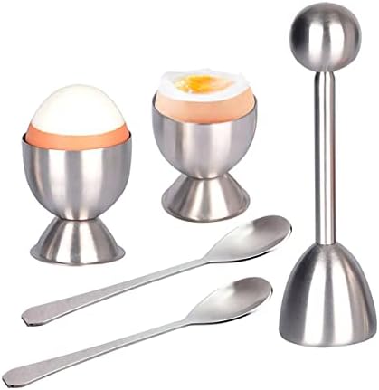 Xicennego Egg Cracker Topper Set of 5 - Includes 2 Egg Cups, 2 Spoons and 1 Cutter - Stainless Steel Easy Egg Opener by Xicennego