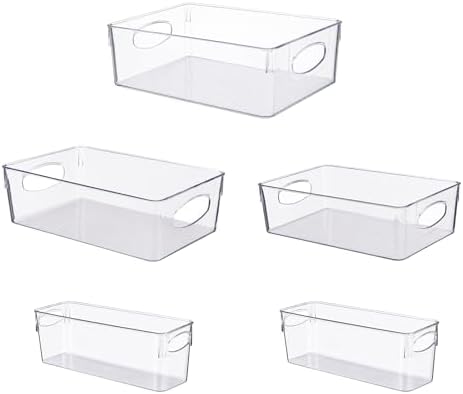 5 Pack Clear Plastic Pantry Organizers and Storage with Handles