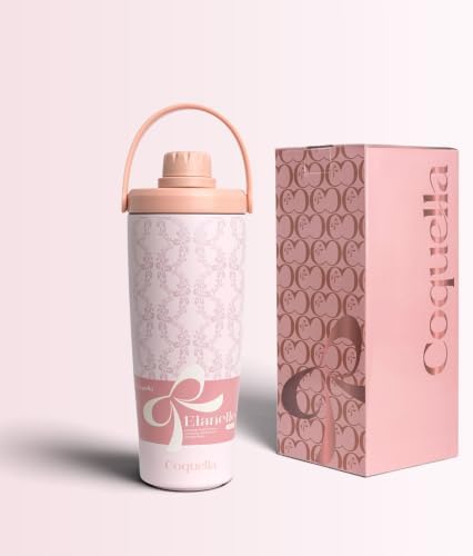 Elanelle 20oz Insulated Stainless Steel Shaker Bottle with Storage Base, Strainer Lid Protein Shaker Cup for Gym, Ball-Free Quiet Mixing, Carry Handle, BPA-Free, Pink (Peachy Floral) - Image 5