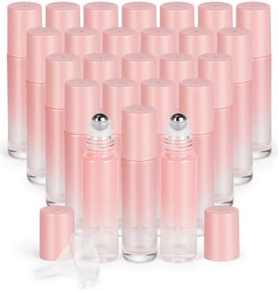 Essential Oil Roller Bottles - 25 Pack Refillable 10ml Glass Roller Bottles by Worldgsb