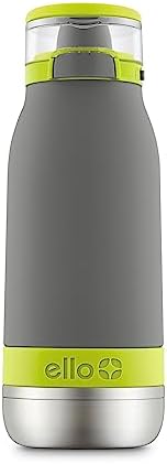 Emma 14oz Vacuum Insulated Stainless Steel Kids Water Bottle with Straw and Built-in Carrying Handle and Leak-Proof Locking Lid for School Backpack, Lunchbox and Outdoor Sports, Gray