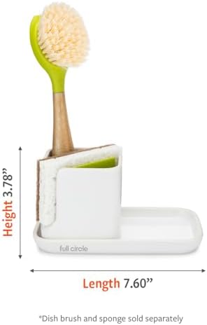 Full Circle Stash, Ceramic Kitchen Sink Caddy, Stylish Modular Sponge Holder & Dish Brush Organizer, Green and White, 11"