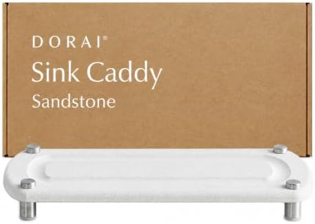 Home Stone Kitchen Sink Caddy - Diatomaceous Earth Sink Tray with Stainless Steel Feet, Water-Absorbing Countertop Organizer for Kitchen or Bathroom - Sandstone