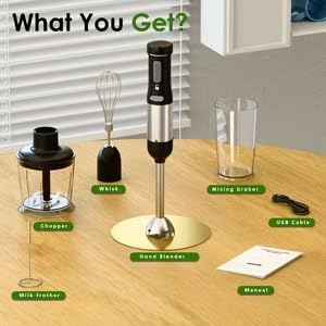 Cordless Immersion Hand Blender, 5-in-1 Variable Speed blender handheld,Rechargeable with 2000mAh Battery, BPA-Free & Dishwasher-Safe Accessories:700ml Beaker,Chopper,Whisk & Milk Frother,Ink