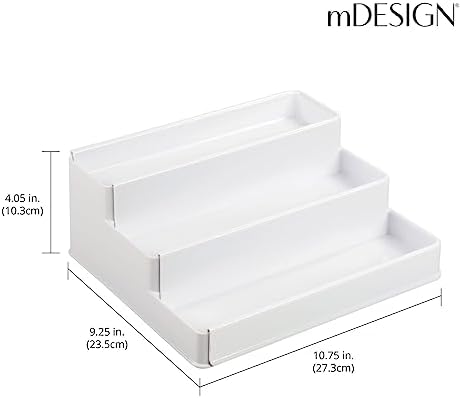 Plastic Expandable 3-Tier Shelf Rack Organizer - Storage for Bathroom Vanity, Cabinet, Cupboard, Drawer - Holds Medicine, Vitamins, Supplements, Cosmetics - Ligne Collection - White