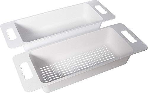 Zuhnë Reeva Over The Sink Colander Strainer Set of 2, Food Grade Wheat Fiber Composite, BPA Free, Stackable Soak Rinse Bins, Light Grey, Fits 15 to 17 in Sink Bowls