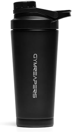 Gymreapers Stainless Steel Protein Shaker Bottle - Double Wall Insulated, Leak Proof, BPA-Free Metal Vacuum Blender Cup For Gym, Sports, Pre & Post-Workout Cold Hydration - 26 OZ (Black) by Gymreapers