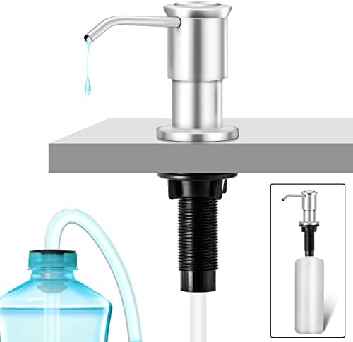 Built-in Soap Dispenser for Kitchen Sink, Soap Dispenser Pump Set with 17oz Bottle and 47.2-inch Extension Tube Kit for Dish Detergent - Stainless Steel, Brushed Nickel