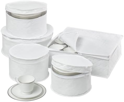 Dinnerware Storage Containers Set, Perfect for Dish Storage, China Storage, and Cup Storage, Quilted Containers to Keep Your Heirlooms and Fine China Protected and Organized, 5-Piece Set