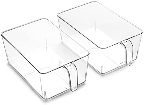 L Plastic Storage Bins l THE HOLDER COLLECTION l 2-Pack, Medium Multi-Use Clear Containers for Organizing with Built-in Handles l Pantry Organization & Storage l Kitchen Organizer l Storage Bins