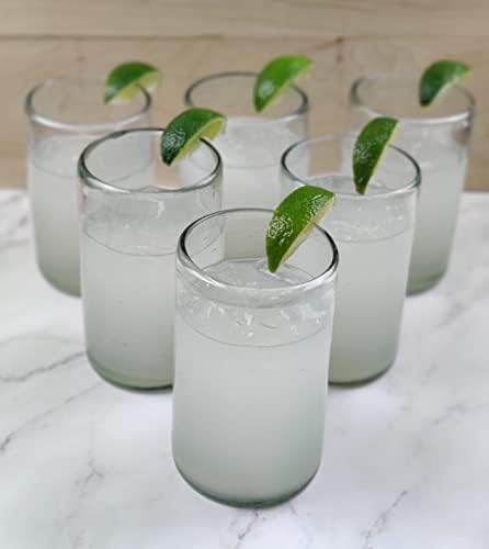 Hand Blown Drinking Glasses, Set of 6, Natural Clear, 14 oz