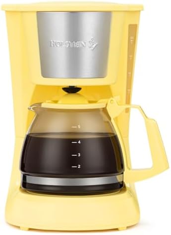 Holstein Housewares 5 Cup Drip Coffee Maker – Compact and User-Friendly with Auto Pause & Serve, Reusable Filter & Glass Carafe, Office & Dorm Use, Yellow by HolsteinHousewares