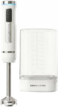 OVENTE Cordless Hand Blender, Rechargeable with 8 Mixing Speed White HR781W by OVENTE