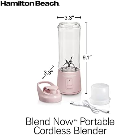 Hamilton Beach Mini Cordless Portable Personal Blender for Shakes and Smoothies, USB Rechargeable, 16 oz. Jar with Leakproof Travel Lid, 6 Stainless Steel Blades, Pink (51181) - Image 6
