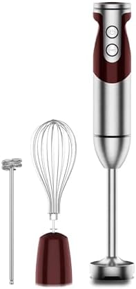 MEGAWISE Immersion Hand Blender 3-in-1, 12-Speed Stick Blender with Turbo, Egg Whisk & Milk Frother for Soups, Sauces, Smoothies and Baby Food, Red by MEGAWISE
