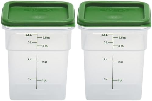Food Storage Container with Lid (Microwave Safe and BPA-Free) - 2 Pack - Classic Series Square with Green Lid - 4 QT (Quart) - Commercial Grade for Food Prep (Translucent)