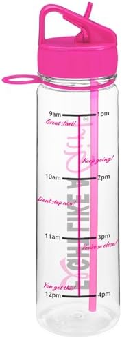 Hybrid SlimKim 30 oz Motivational Water Bottle with Time Marker & Straw for Breast Cancer Awareness - Reusable Clear Water Bottle for Workout, Gym, Travel - Hot Pink