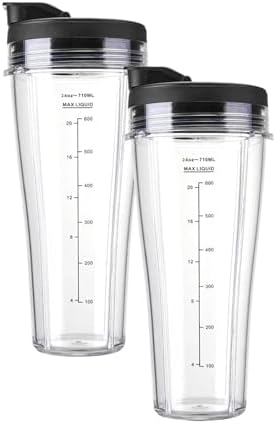 Blender Replacement Parts, Compatible For Ninja, SS101, 24 Oz.Slim Single - Serve Cups Kit With To Go Lids Fits SS100 SS300 SS400 Large-Capacity(2PCS 24OZCup and Lid) by YHNNH