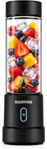 Portable Smoothie blender ROSEVIEW Glass bottle USB rechargeable mini Handheld Ice Shakes Cup 2 blend juicer Cordless Personal smoothies maker Fruit mixer (Steel) (BlackSteel) by BlendingDrinkingSmoothiesinaGlassBottle