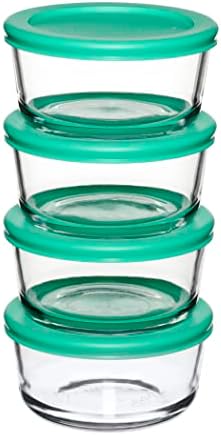 2 Cup Glass Storage Containers with Lids, Set of 4 Glass Food Storage Containers with Mint SnugFit Lids