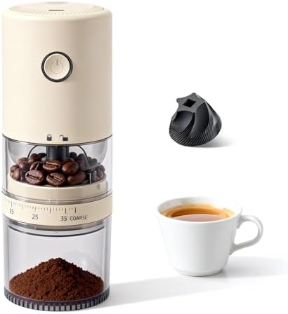 Portable Electric Burr Coffee Grinder, E96T, Light Beige