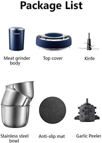 Joydeem JD-376B Electric Food Processor,Meat Grinder with Garlic Peeler,Vegetable Fruit Chopper with 3 Stainless Steel Bowls,Blue - Image 6