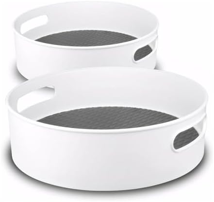360° Rotating Lazy Susan Organizers, 2 Packs 9" and 12" Turntable Spice Rack Organisers for Kitchen Organization and Storage, Non-Slip Under Sink Organizer for Bathroom Pantry Cupboard