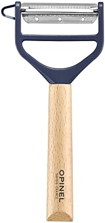 T-DUO Peeler - Beech Wood Handle - Double Stainless Steel Blade - Vegetable Peeler, Preparation of Juliennes - Ideal for Right and Left Handed People - Blue