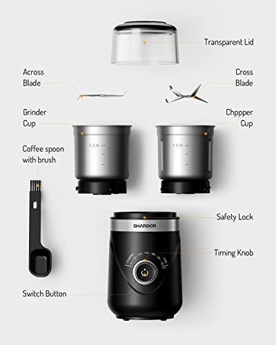 SHARDOR Electric Super Silent Blade Coffee Grinder, Timed Grind Control Rotary Knob, Adjustable Coarse to Fine for Coffee Beans, Spices & Herbs, with 2 Removable Stainless Steel Bowls, Black - Image 6