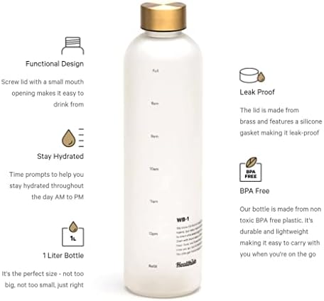 Motivational Water Bottle, Hourly Time Marked, 1L 33oz, Hydration Tracker