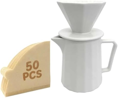 Pour Over Coffee Maker, Ceramic Coffee Dripper with Pot Set,White