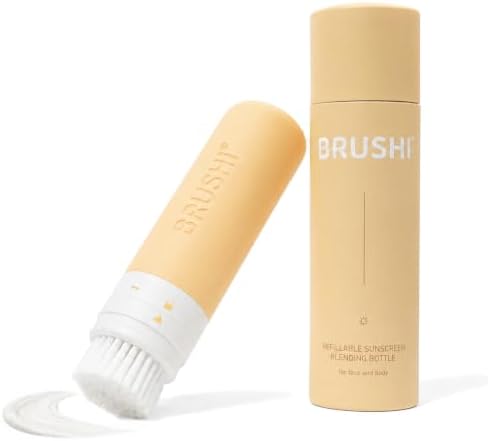 Brushi® Patented Sunscreen Applicator – Refillable Squeezable Bottle with Soft Blending Brush, Mess-Free Sunscreen Applicator for Face & Body, Adults & Kids, Travel Size 3 oz (Orangescicle) by Unknown