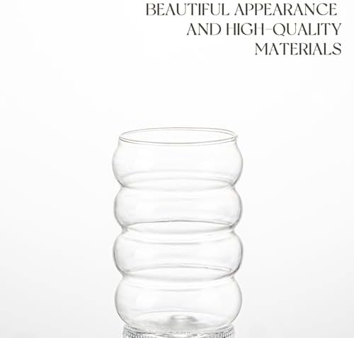 2PCS Wave Bubble Beverage Glasses With Straws, 18 Oz Vintage Glass Cups, Aesthetic Iced Coffee Glasses, Ripple Glassware, Beer Glasses - Stylish Drinkware for Every Occasion