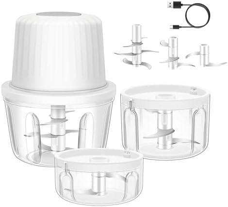 100+250+400ML Electric Garlic Chopper, 6 Blades Garlic Mincer by Hviww