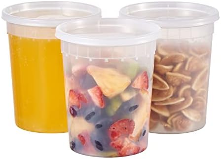 32oz Plastic Deli Containers, 24 Sets - Leakproof, Stackable, BPA Free, Microwavable, Freezer Safe