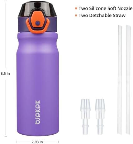BJPKPK 18 oz Water Bottle with Straw & Handle, Insulated Stainless Flask - Image 4