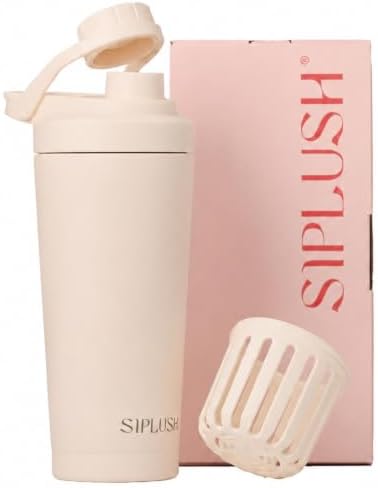 Insulated Protein Shaker Bottle 24oz, Dishwasher Safe, Creamy Pink by SIPLUSH