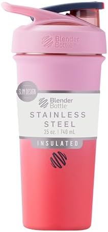 BlenderBottle Sport Sleek Insulated Shaker Bottle 25 oz Flamingo Gradient by BlenderBottle