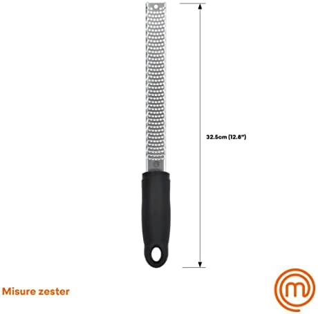 MasterChef Lemon Zester Grater Micro Planing Tool for Zesting Citrus Fruits, Kitchen Gadget for Finely Grating Garlic, Ginger, Nutmeg, Parmesan Cheese, Chocolate and More, Stainless Steel, Black