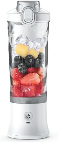 Total Chef Portable Blender - For Smoothies & Protein Shakes, USB Rechargeable Cordless Mini Travel Mixer, Personal Juicer, Ice Crusher, Blender Bottle for Home & Kitchen, 20oz, White by Koolatron