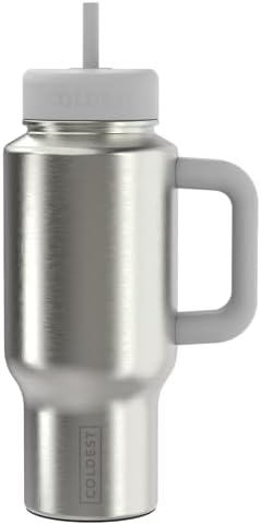 Coldest Tumbler with Handle & Coffee Lid - 100% Spill Proof Tumbler (3 Lids) - Stainless Steel Insulated Leakproof Tumblers for Women & Men - Cup Holder Friendly - 24 oz (Polished Steel) by Coldest