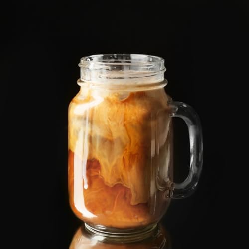 Mason Jar 21 oz with Handle – Set of 4 Clear Glass Drinking Mugs for Iced Beverages, Smoothies, Cocktails | Vintage Style for Home, Bar, and Events