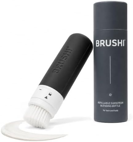 Brushi® Patented Sunscreen Applicator – Refillable Squeezable Bottle with Soft Blending Brush, Mess-Free Sunscreen Applicator for Face & Body, Adults & Kids, Travel Size 3 oz (Slate Gray) by Unknown