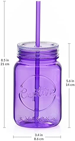 Acrylic Mason Jar Tumbler Mugs with Lids & Straws - 20 oz, 6 Pack (Cool Lagoon)