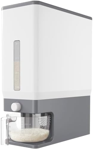 Rice Container 25 Lbs, One-Press Dispenser with Measuring Cup