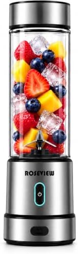 Portable Smoothie blender ROSEVIEW Glass bottle USB rechargeable mini Handheld Ice Shakes Cup 2 blend juicer Cordless Personal smoothies maker Fruit mixer (Steel) (Metallic-Steel) by BlendingDrinkingSmoothiesinaGlassBottle